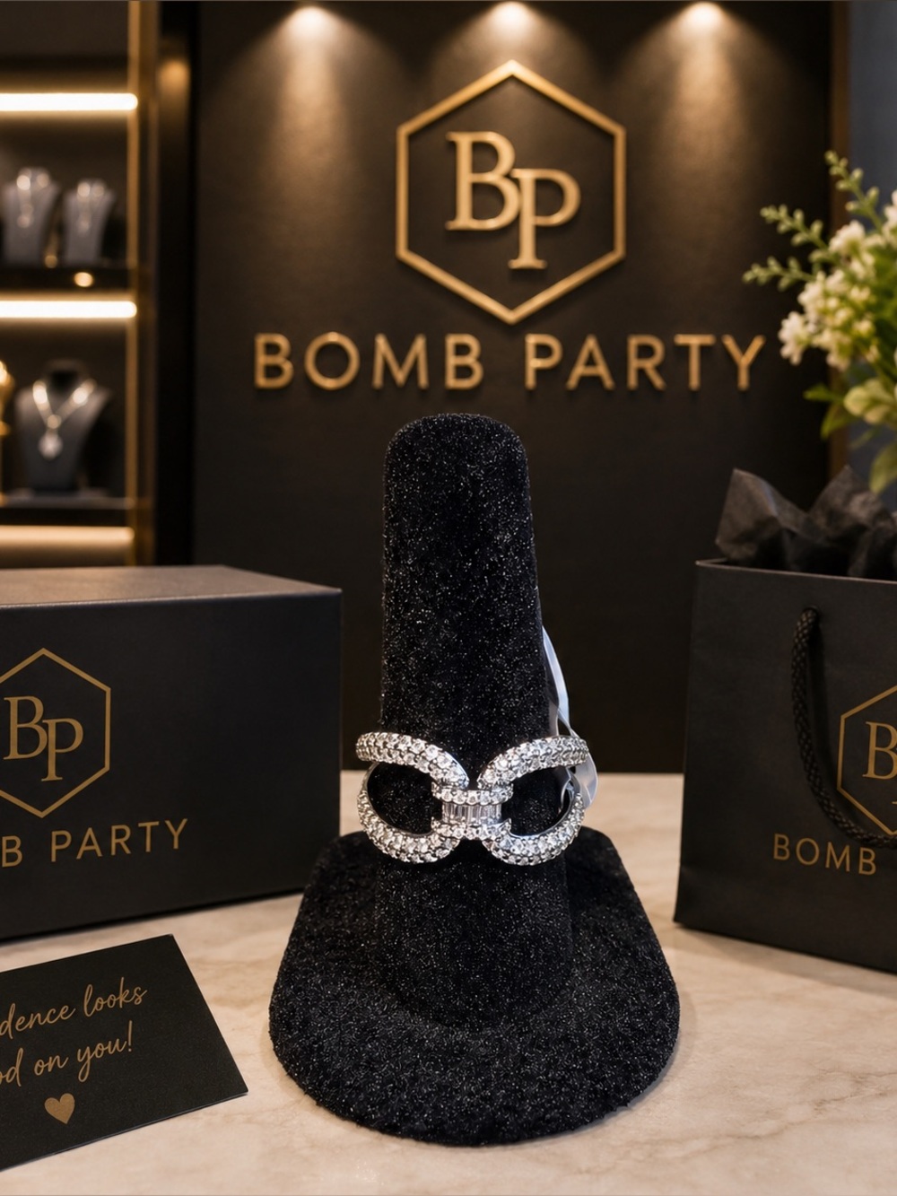 Bomb party Tied up in sparkle size 8 ring